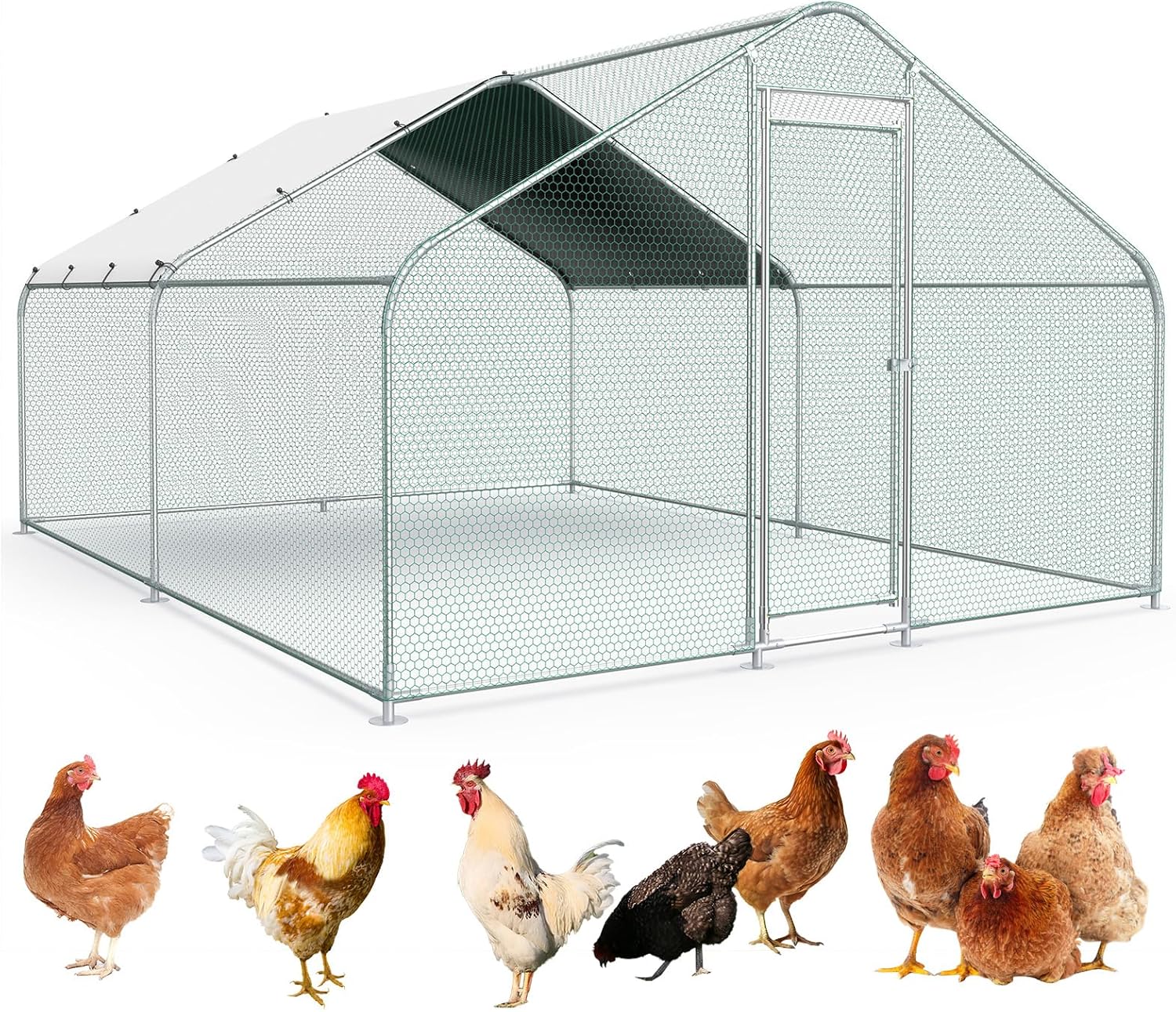 10x13FT Large Metal Chicken Run with Roof for Poultry Habitat