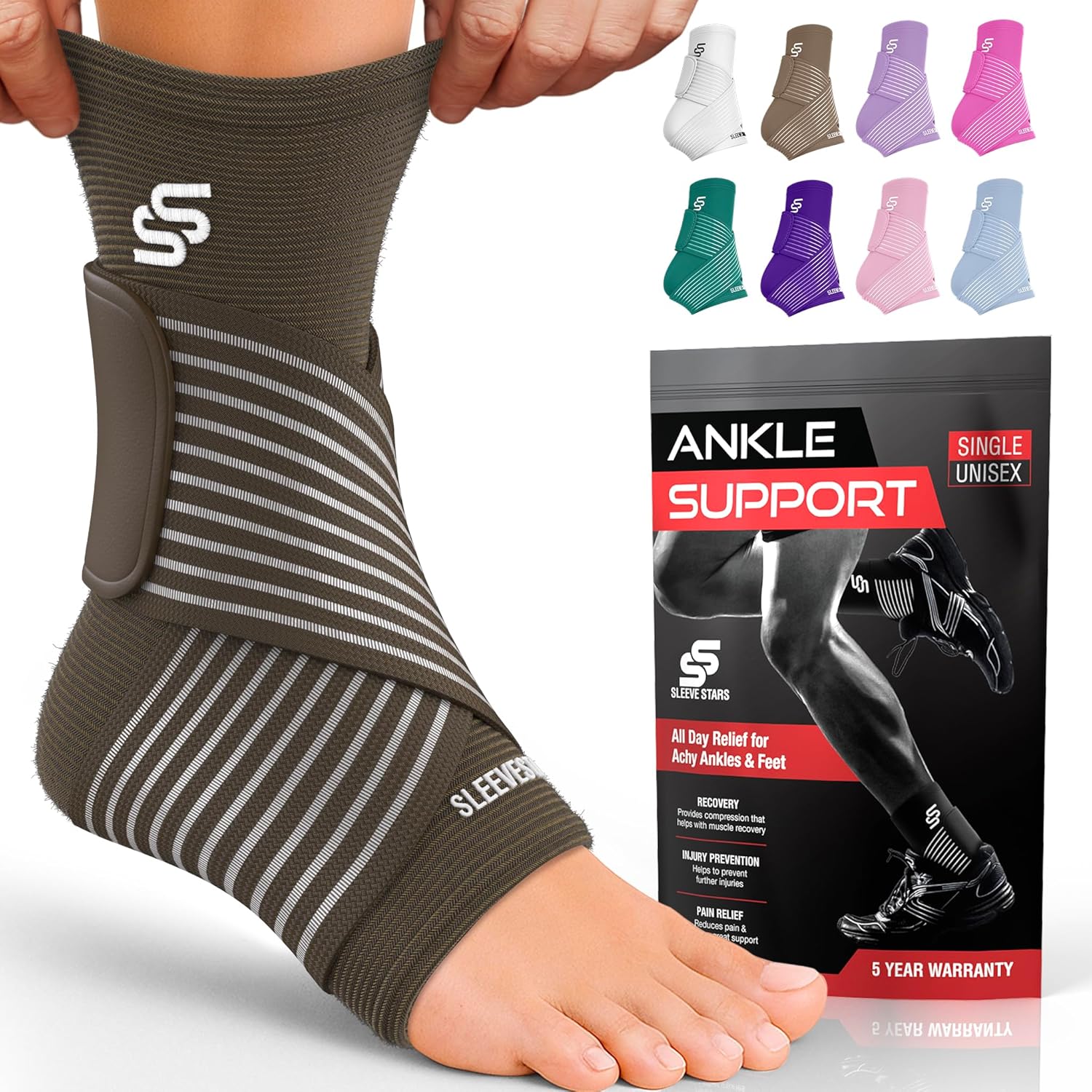 Ankle Brace for Sprains & Plantar Fasciitis Relief - Sleeve Stars