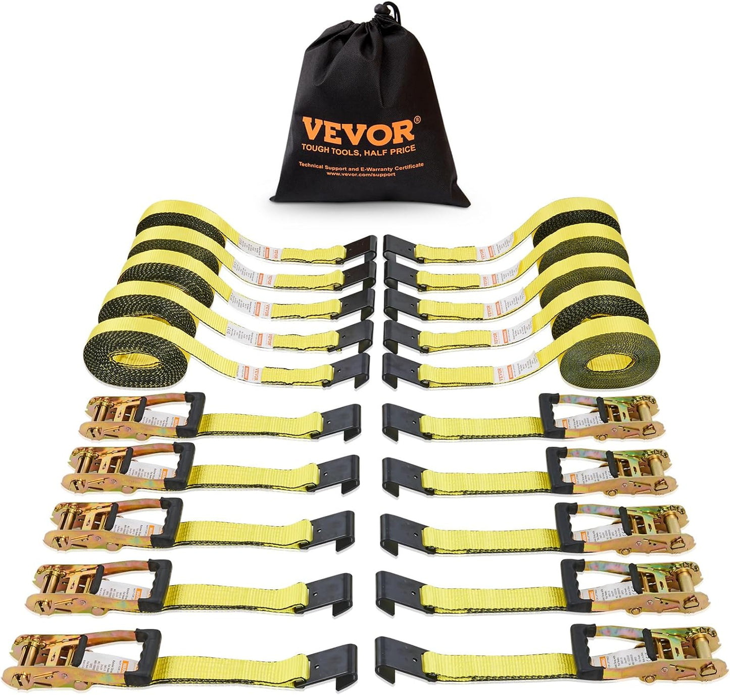 VEVOR Flat Hook Ratchet Straps - 10PK Heavy Duty Tie Downs