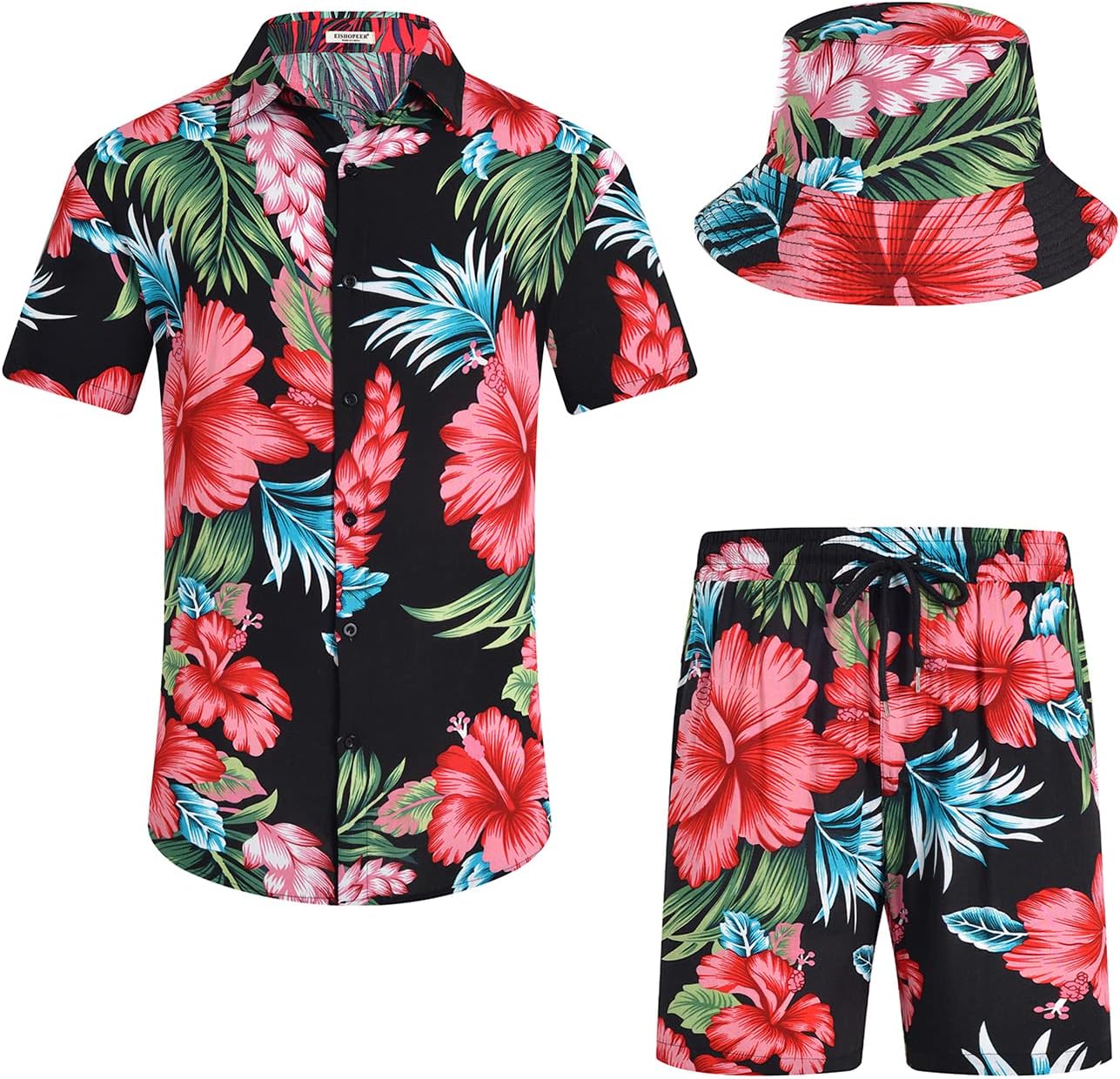 Men's Flower Hawaiian Sets Casual Short Sleeve Shirt and Shorts
