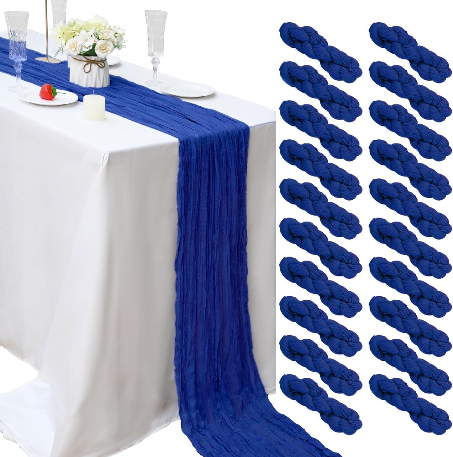 20 Pcs Royal Blue Cheesecloth Table Runner for Elegant Events