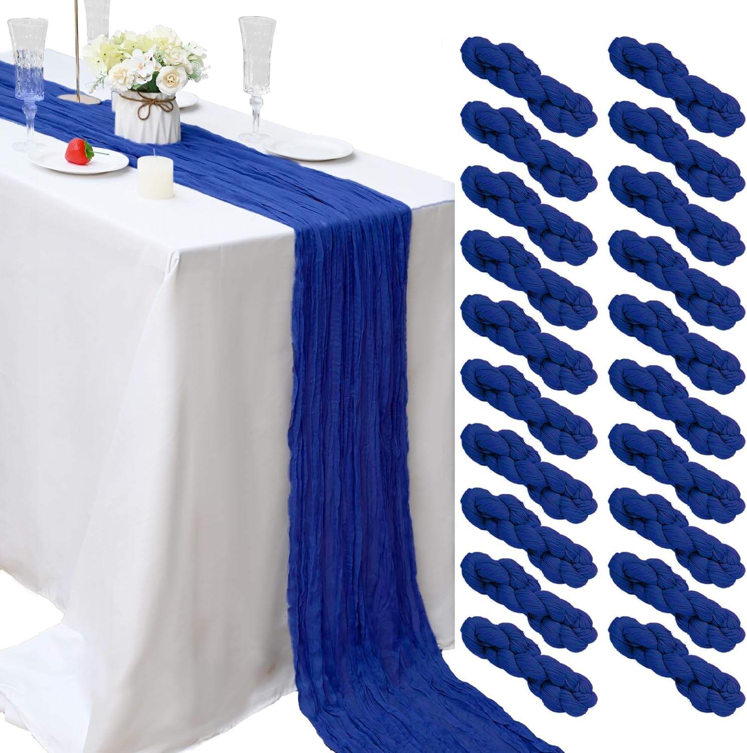 20 Pcs Royal Blue Cheesecloth Table Runner for Elegant Events