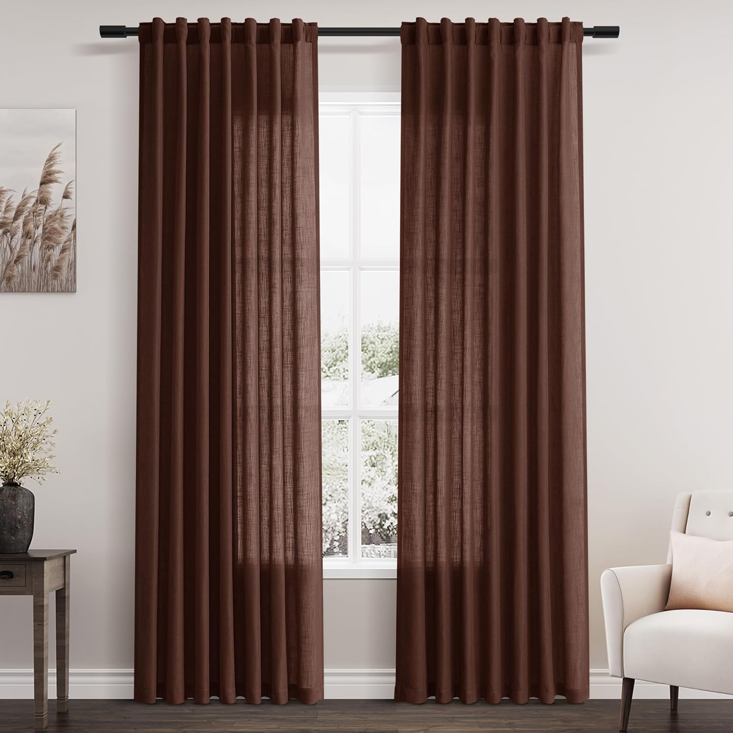Rustic Brown Linen Curtains for Living Room and Bedroom Decor
