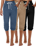 Women's Capri Sweatpants Joggers 3-Pack - High Waisted Casual Cropped