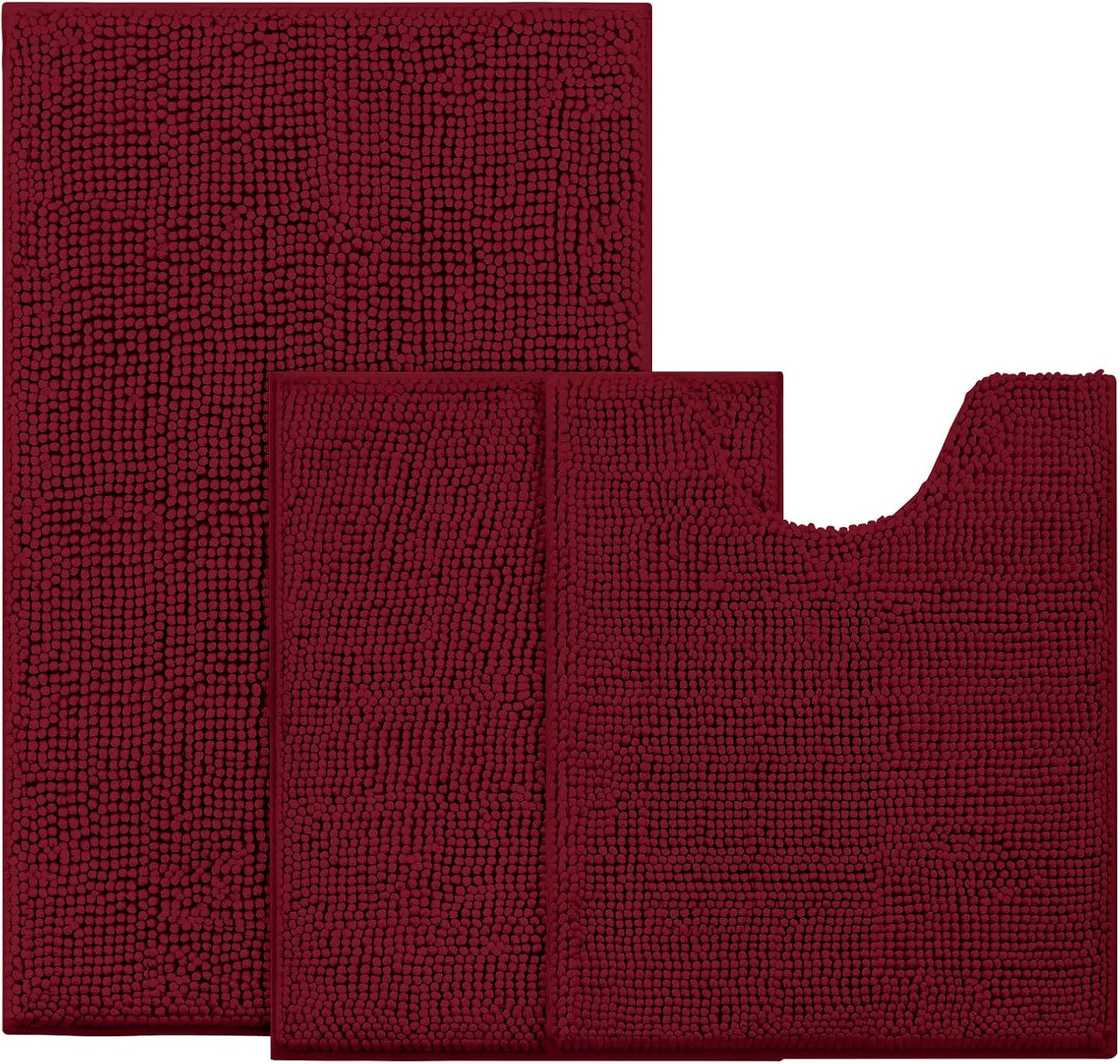 BYSURE Burgundy Red Bathroom Rugs Set - Plush Chenille Comfort