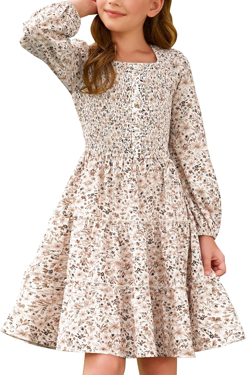 GRACE KARIN Girls Floral Long Sleeve Casual Holiday Dress