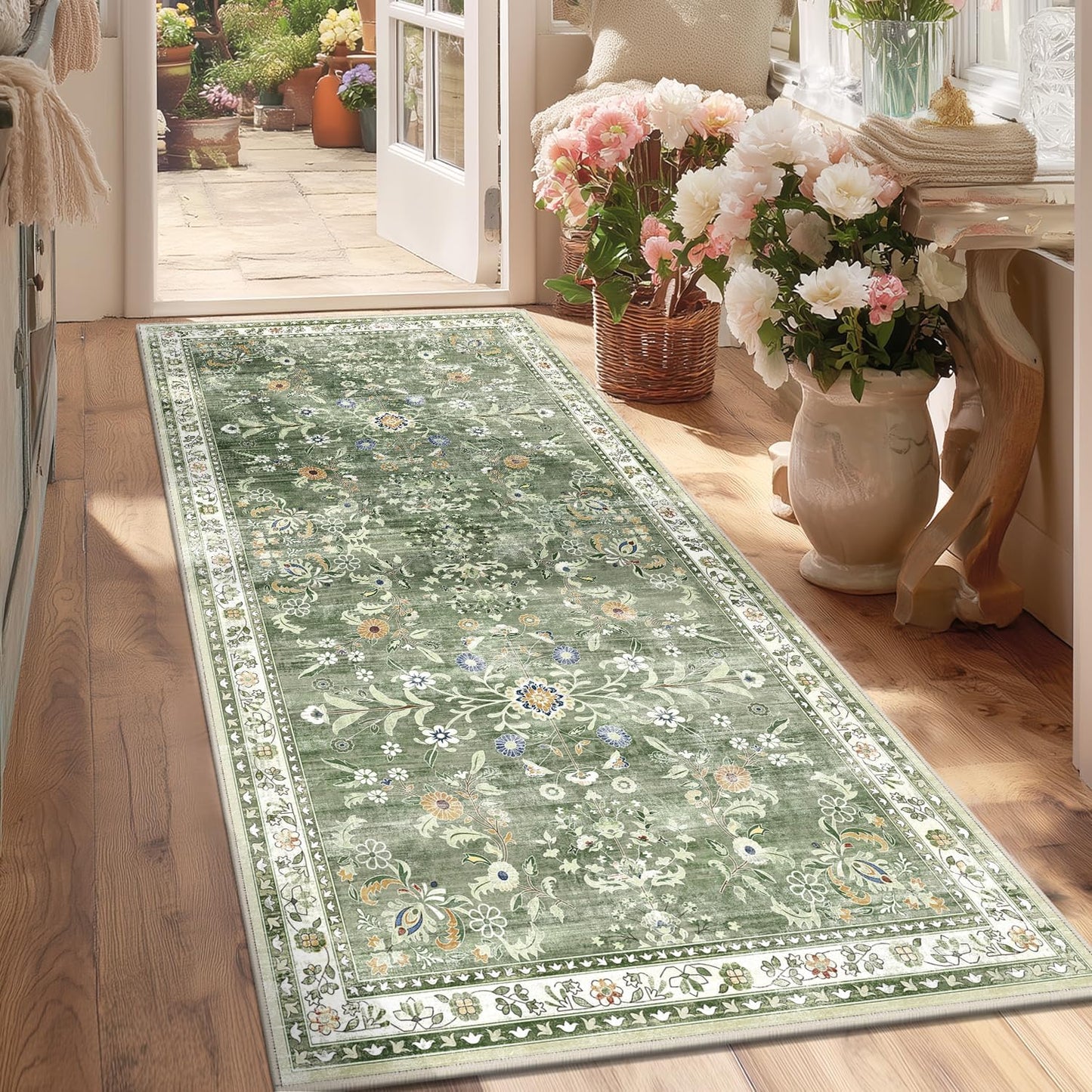 Yamaziot Washable Runner Rug 3x6 Floral Non Slip Boho Style