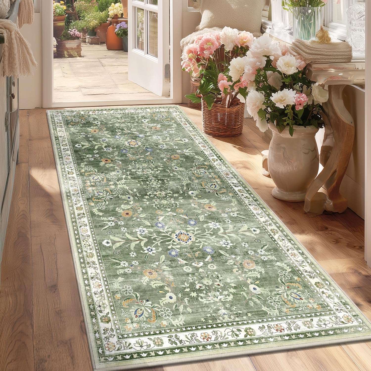 Yamaziot Washable Runner Rug 3x6 Floral Non Slip Boho Style