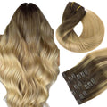 Human Hair Clip in Extensions Balayage Chocolate to Dirty Blonde