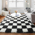 KICMOR 5x8 Area Rug Black and White Fluffy Shag Soft Carpet