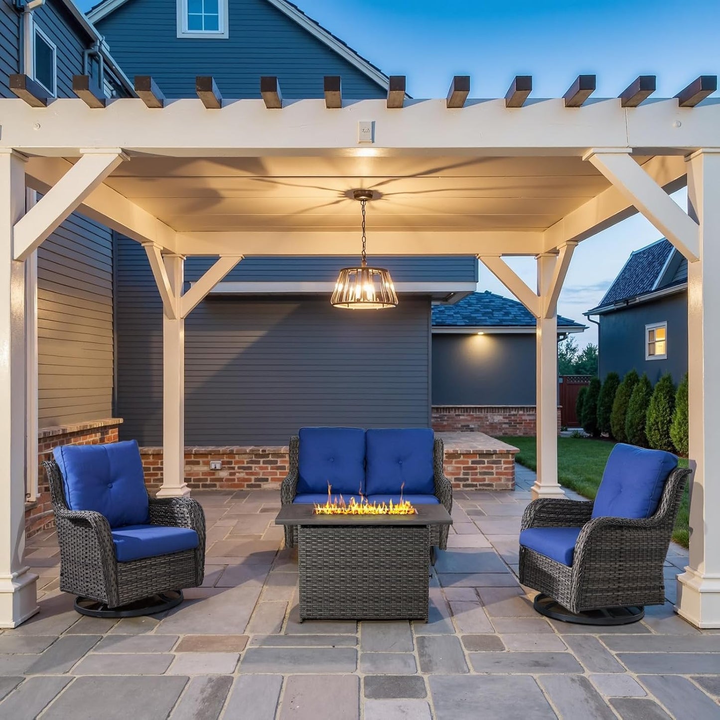 4 Piece Patio Furniture Set with Fire Pit Table for Comfort