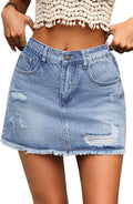 ELLEVEN Ripped Denim Mini Skort for Women - Y2k Raw Hem Style