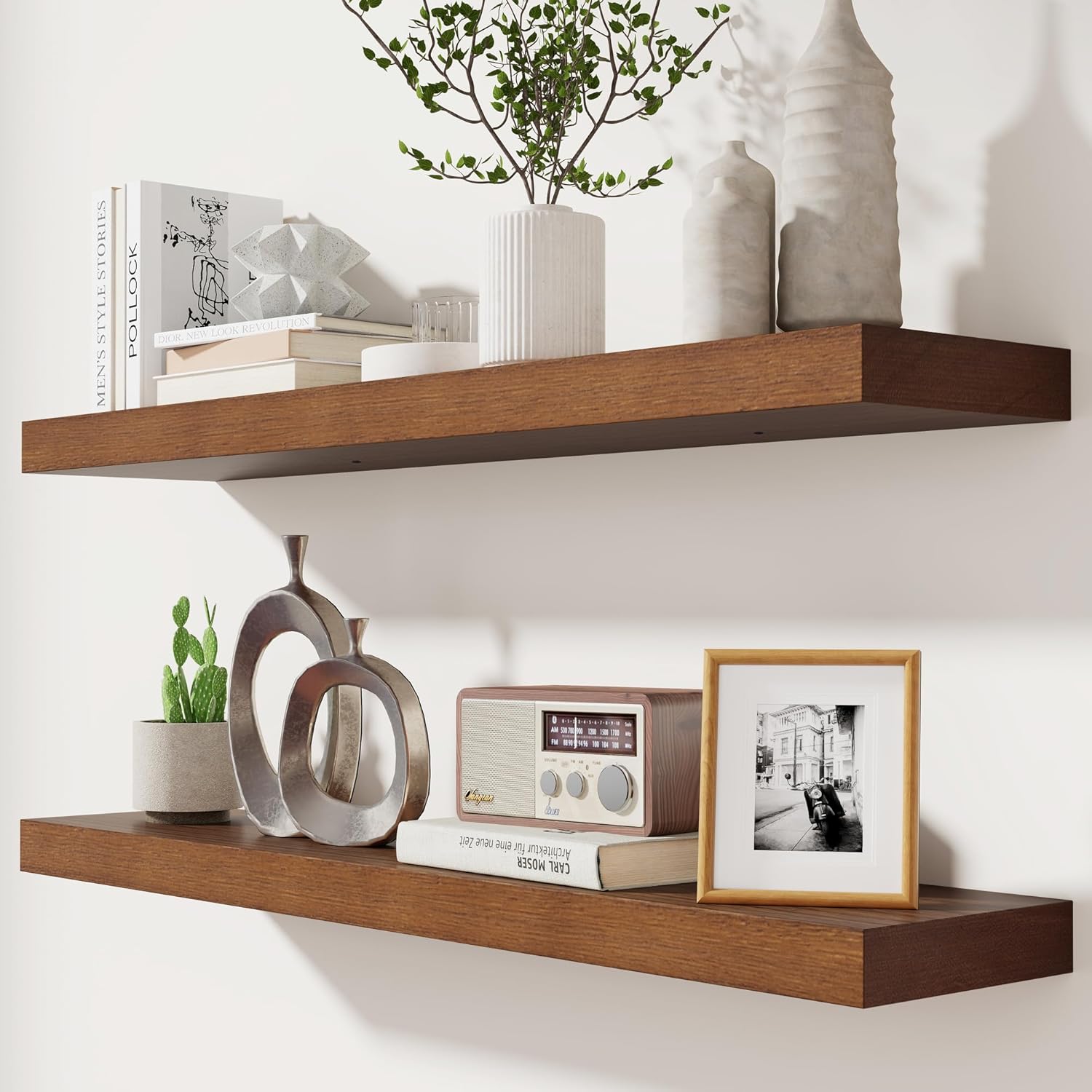 Rustic Floating Shelves for Wall - Solid Wood 36 Inch Set