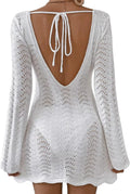 Womens Swimsuit Cover Up Long Sleeve Crochet Backless