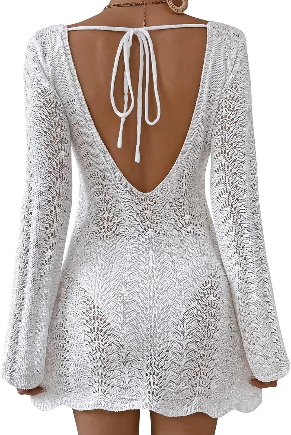 Womens Swimsuit Cover Up Long Sleeve Crochet Bathing Suit