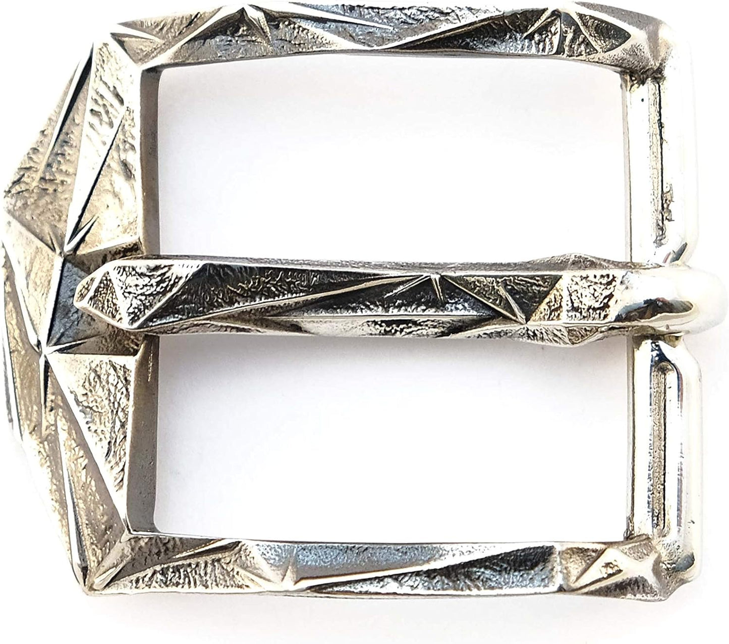 Handmade Low Poly Sculptural German Silver Belt Buckle for Casual Use