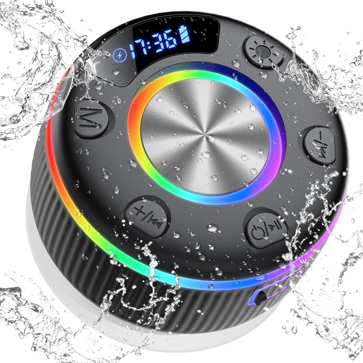 Bluetooth Shower Speaker with RGB Lights and Suction Cup Design