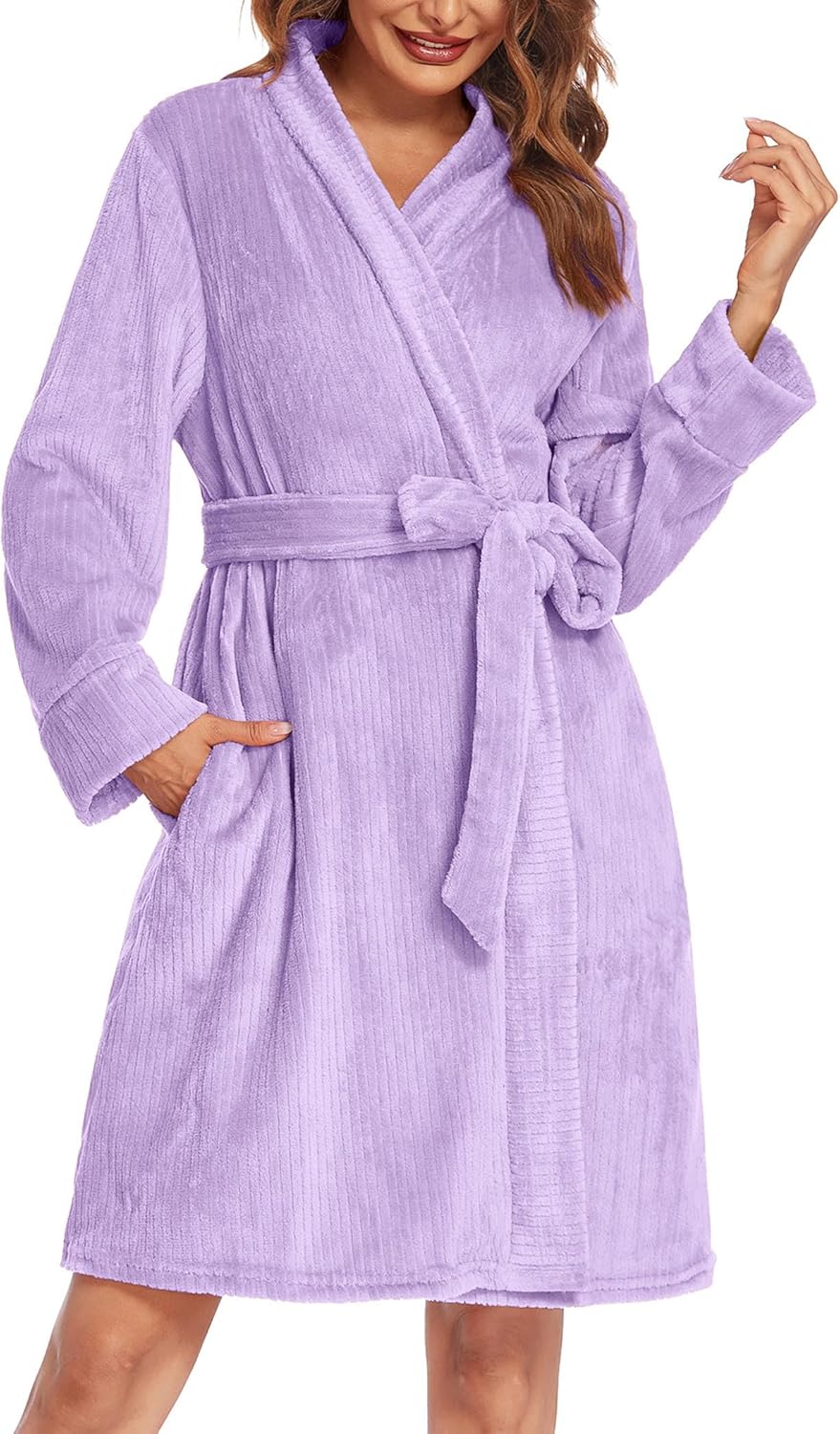 Ekouaer Womens Plush Robes Soft Bathrobe Warm Fleece Loungewear