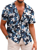 Mens Hawaiian Shirt Short Sleeve Button Down - Tropical Cotton Blend