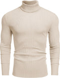 Men's Ribbed Turtleneck Sweater Casual Long Sleeve Pullover - Cozy Fit