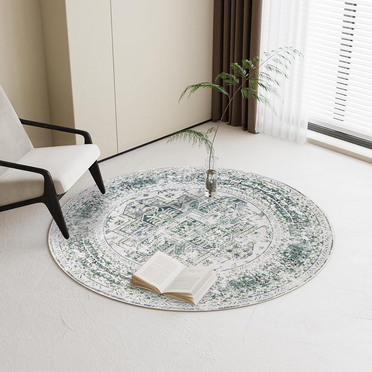 Round Rug for Living Room - Soft Boho Washable Area Rug