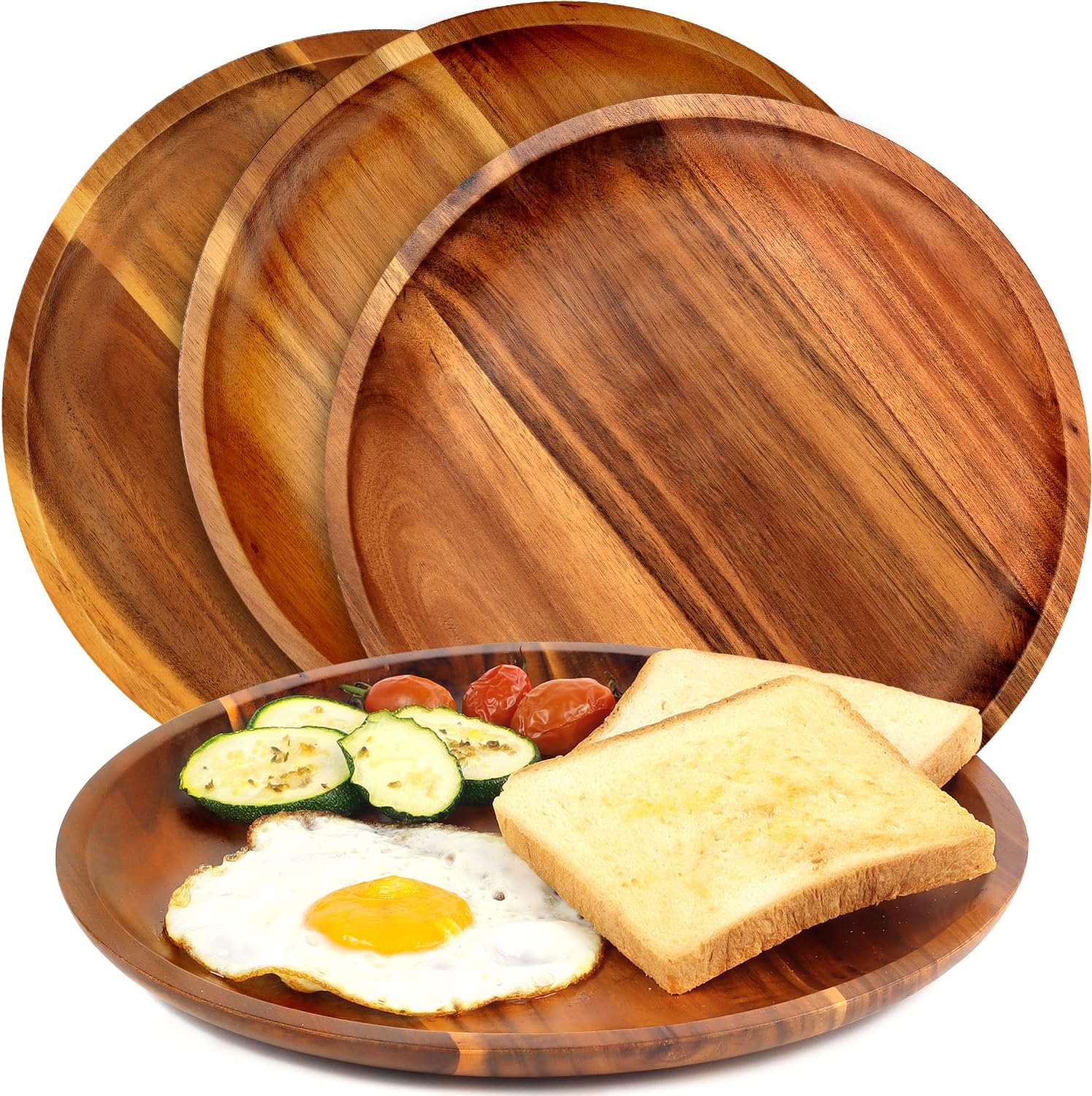 FANICHI Wooden Plates Set of 4 - 11 Inch Round Dinner Plates