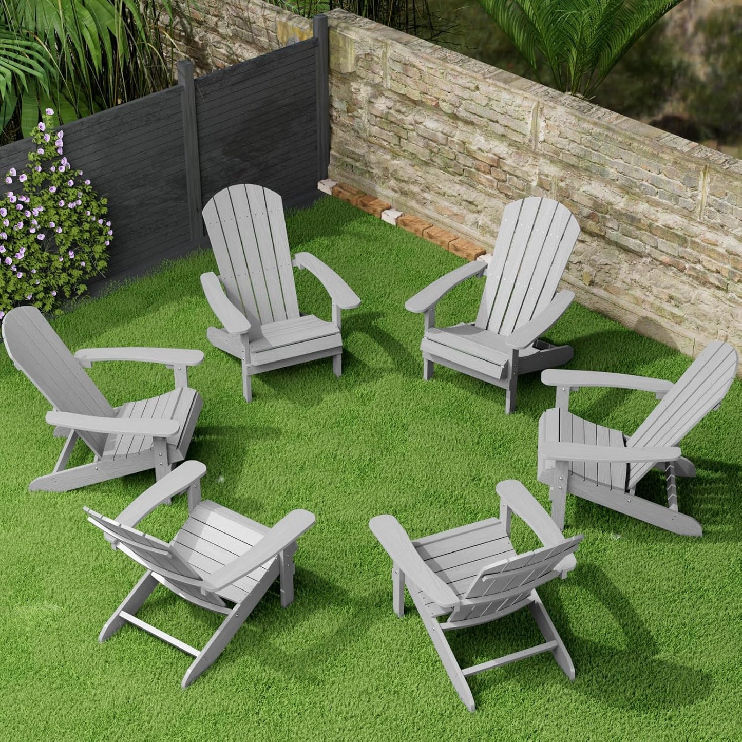 Adirondack Chairs Set of 6 - Durable Plastic Outdoor Chairs