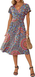 GRECERELLE Spring Summer Wrap V-Neck Dress for Women - Casual Ruffle