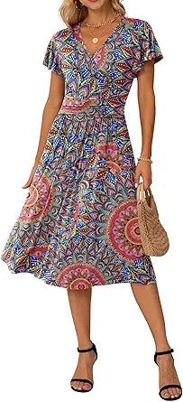 GRECERELLE Spring Summer Dress for Women with Ruffle Sleeves