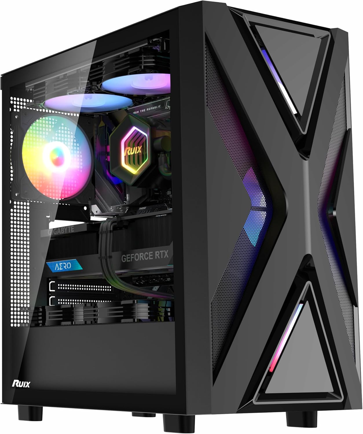RUIX CV203 ATX Mid-Tower PC Case with RGB Fans and Glass