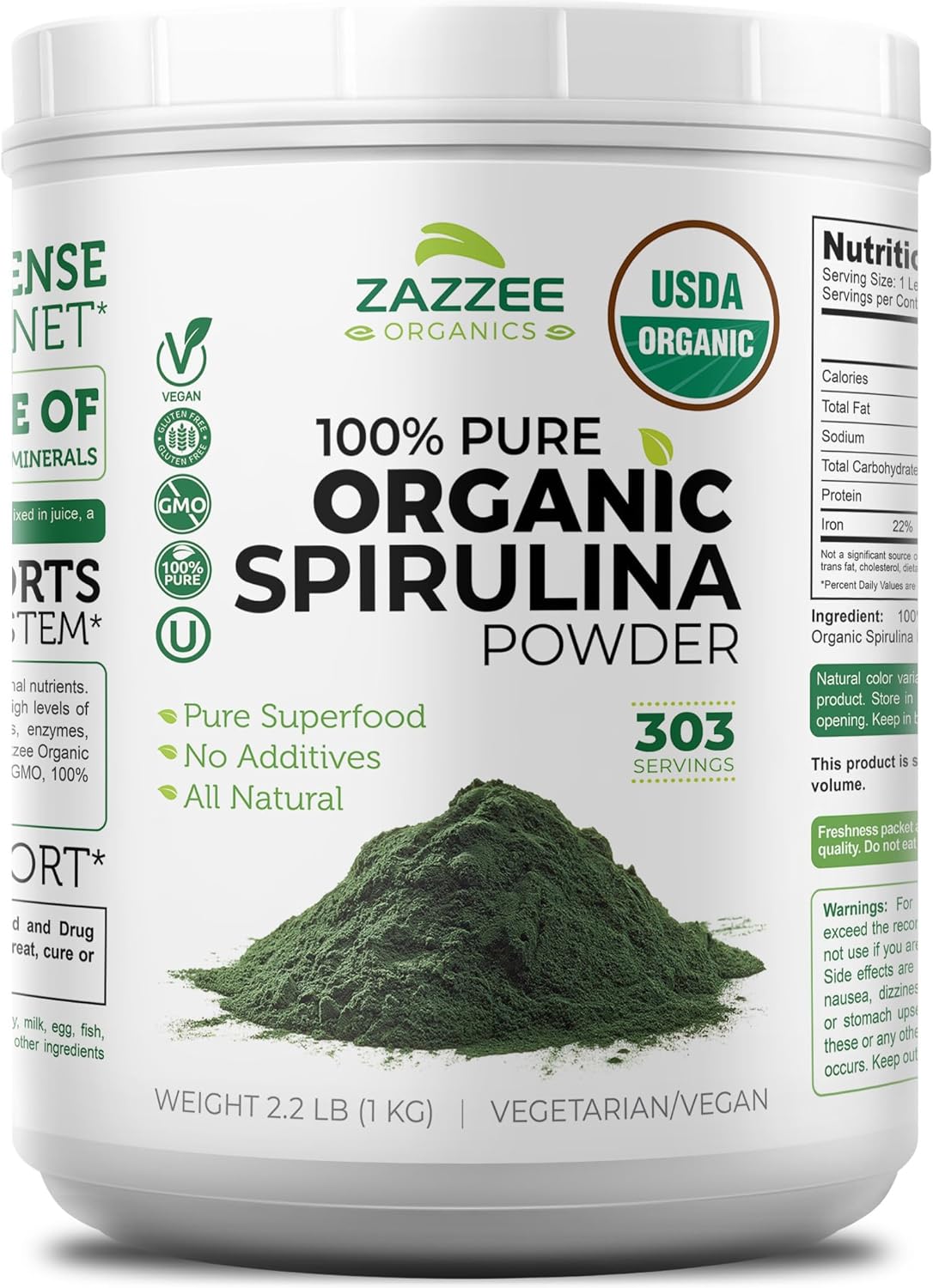 Organic Spirulina Powder 2.2 Pounds, 100% Pure and Kosher