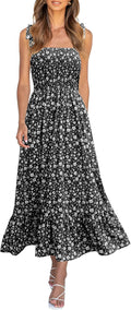 Imily Bela Womens Summer Floral Tie Strap Maxi Dress - Boho Comfort