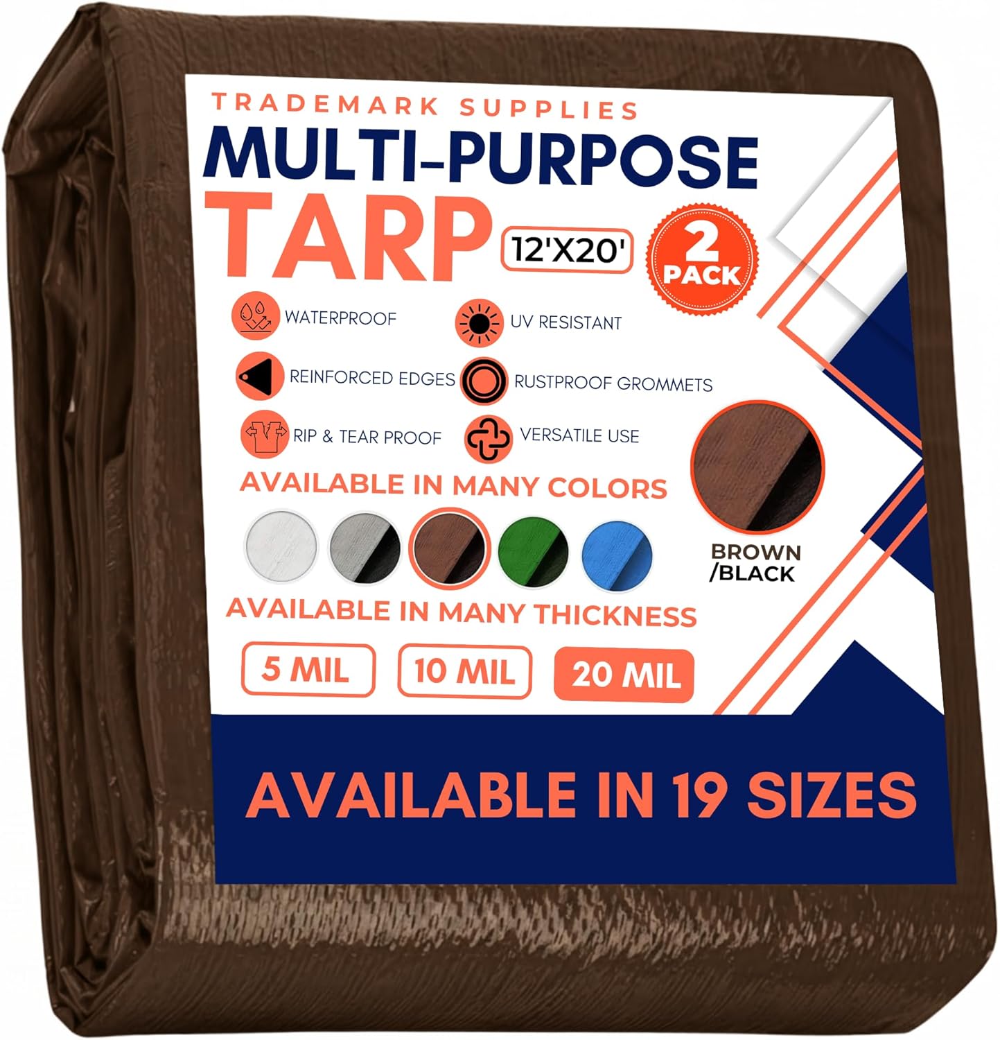 Large Waterproof Tarp - Heavy Duty 20 Mil Thick Poly Tarpaulin