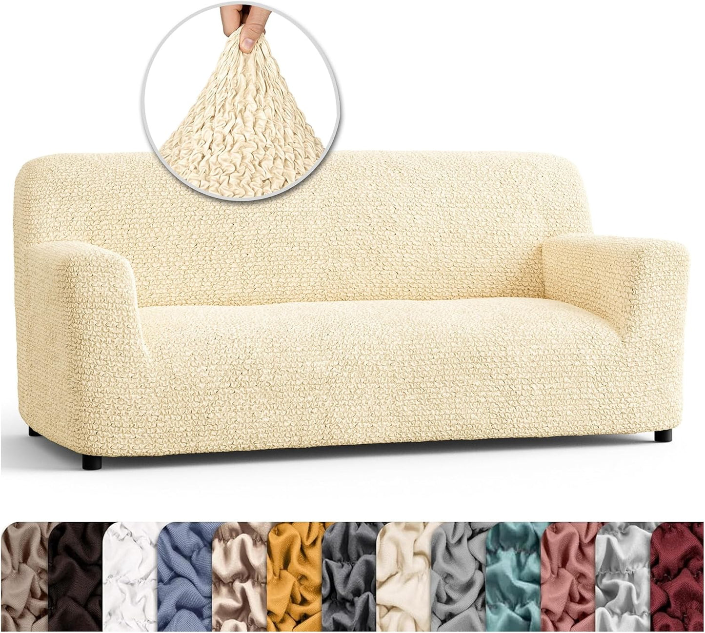 Stylish Stretch Couch Cover for Pet Protection - Cream Color