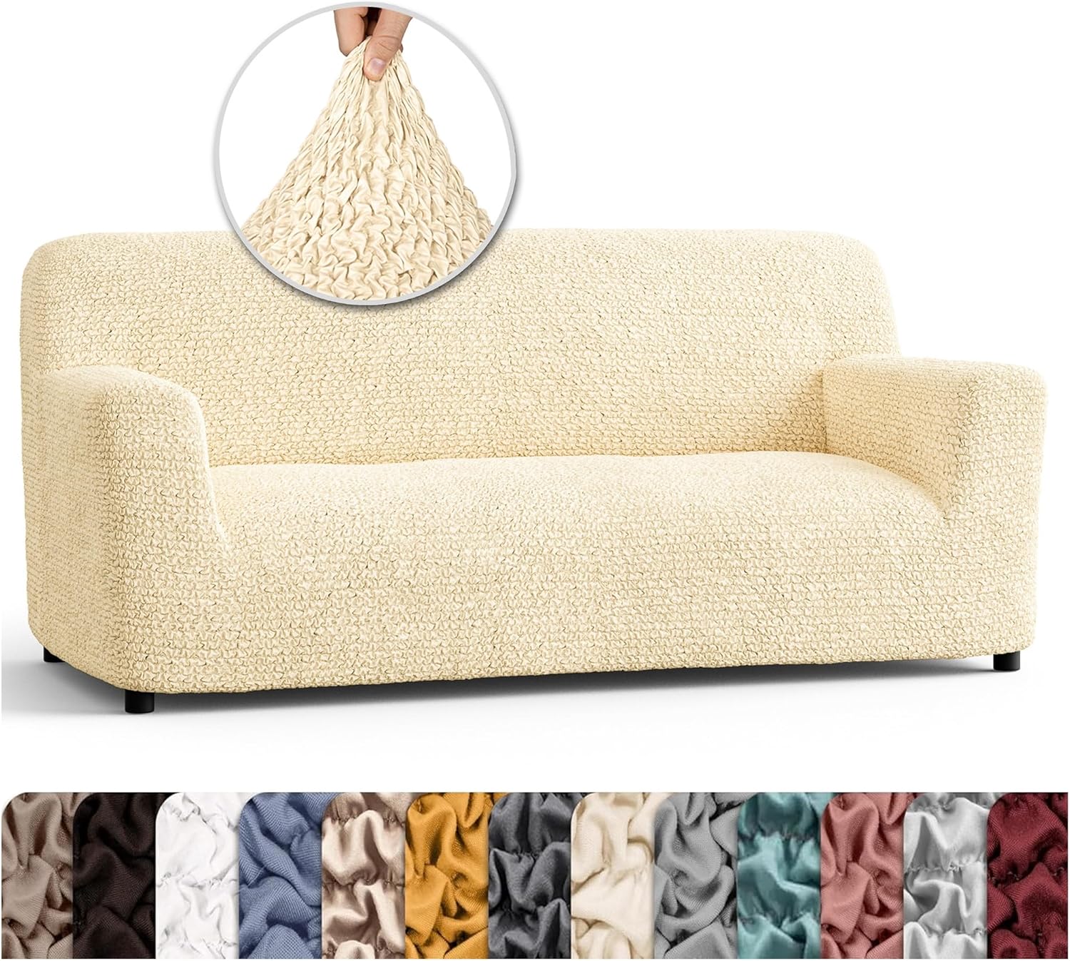 Stylish Stretch Couch Cover for Pet Protection - Cream Color
