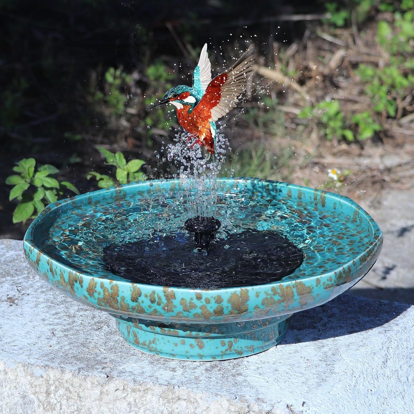 Solar Fountain Ceramic Bird Bath for Outdoor Garden Decor