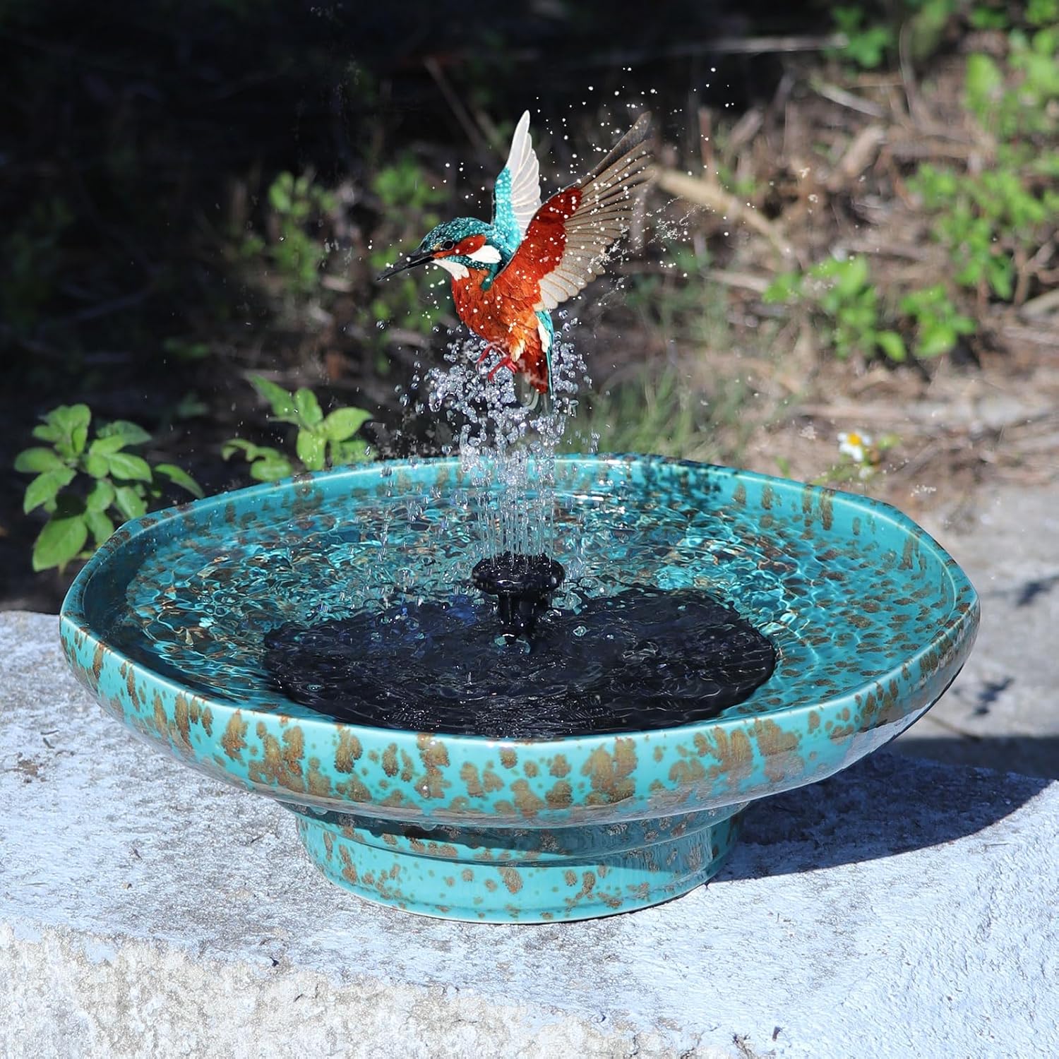 Solar Fountain Ceramic Bird Bath for Outdoor Garden Decor