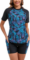Two Piece Rash Guard Swimsuit Set with Boyshorts - Modest Coverage