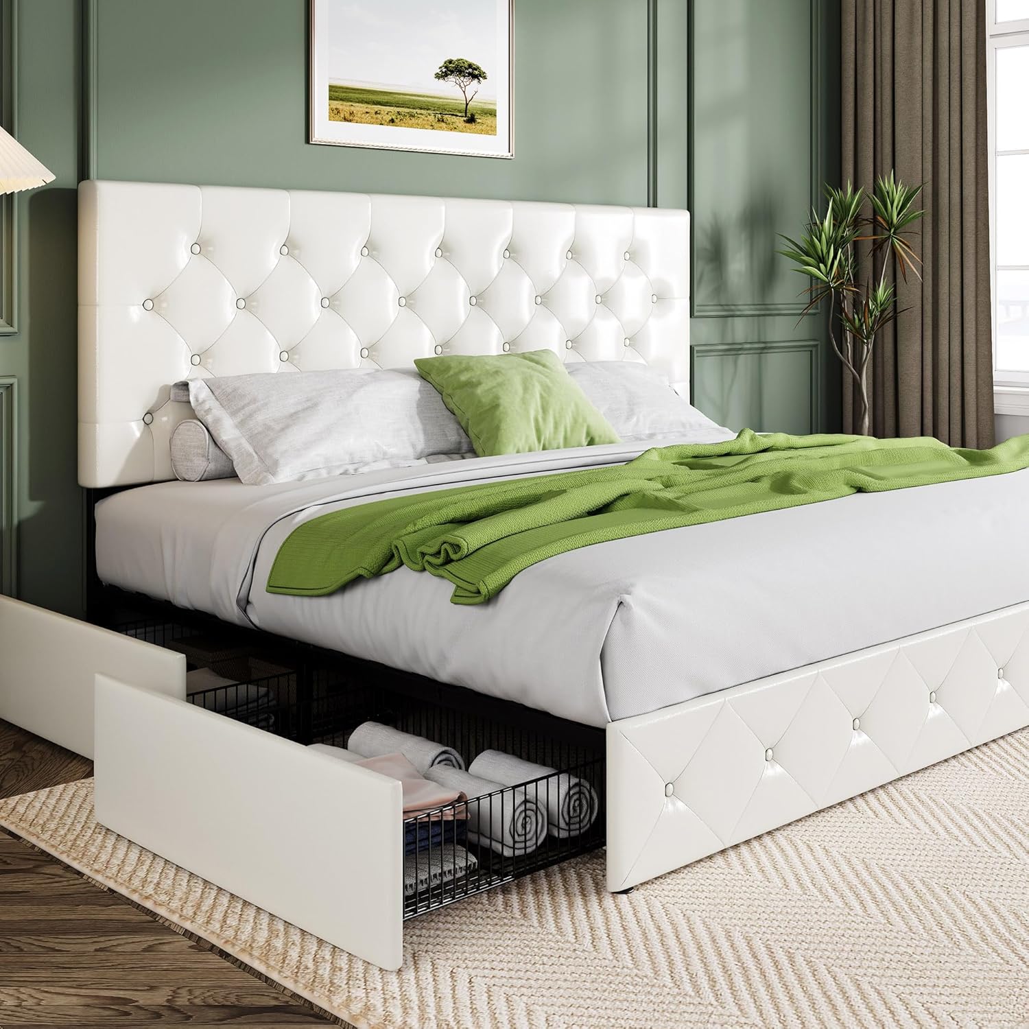 Allewie King Size Platform Bed Frame with Storage Drawers