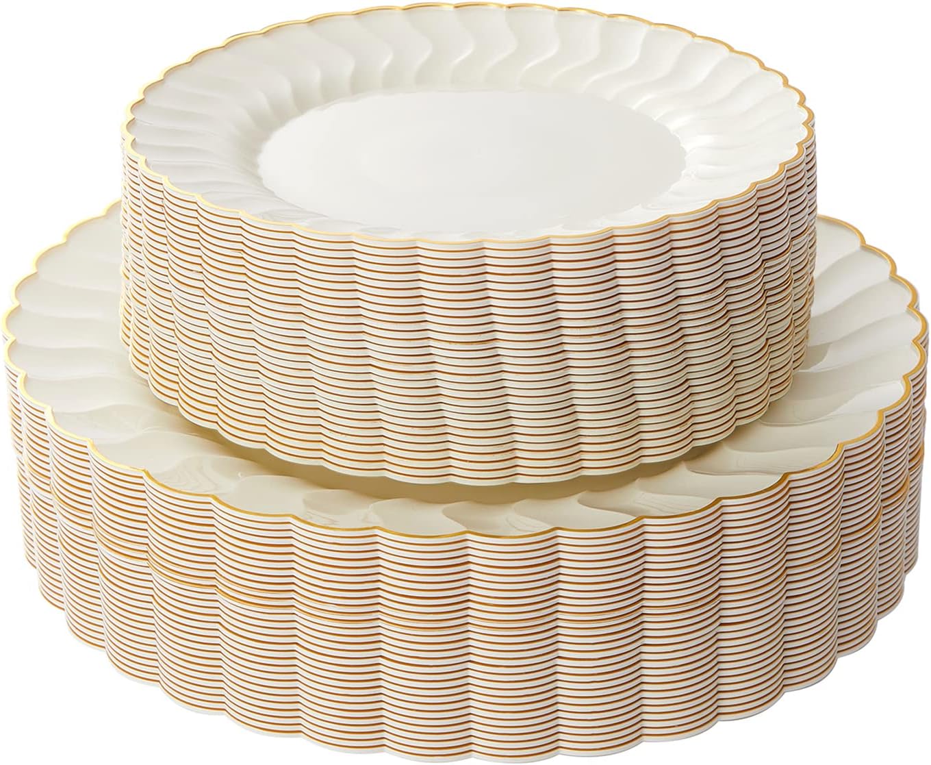 Elegant 60 Pack Ivory Plastic Plates with Gold Rim - Perfect for Parties!