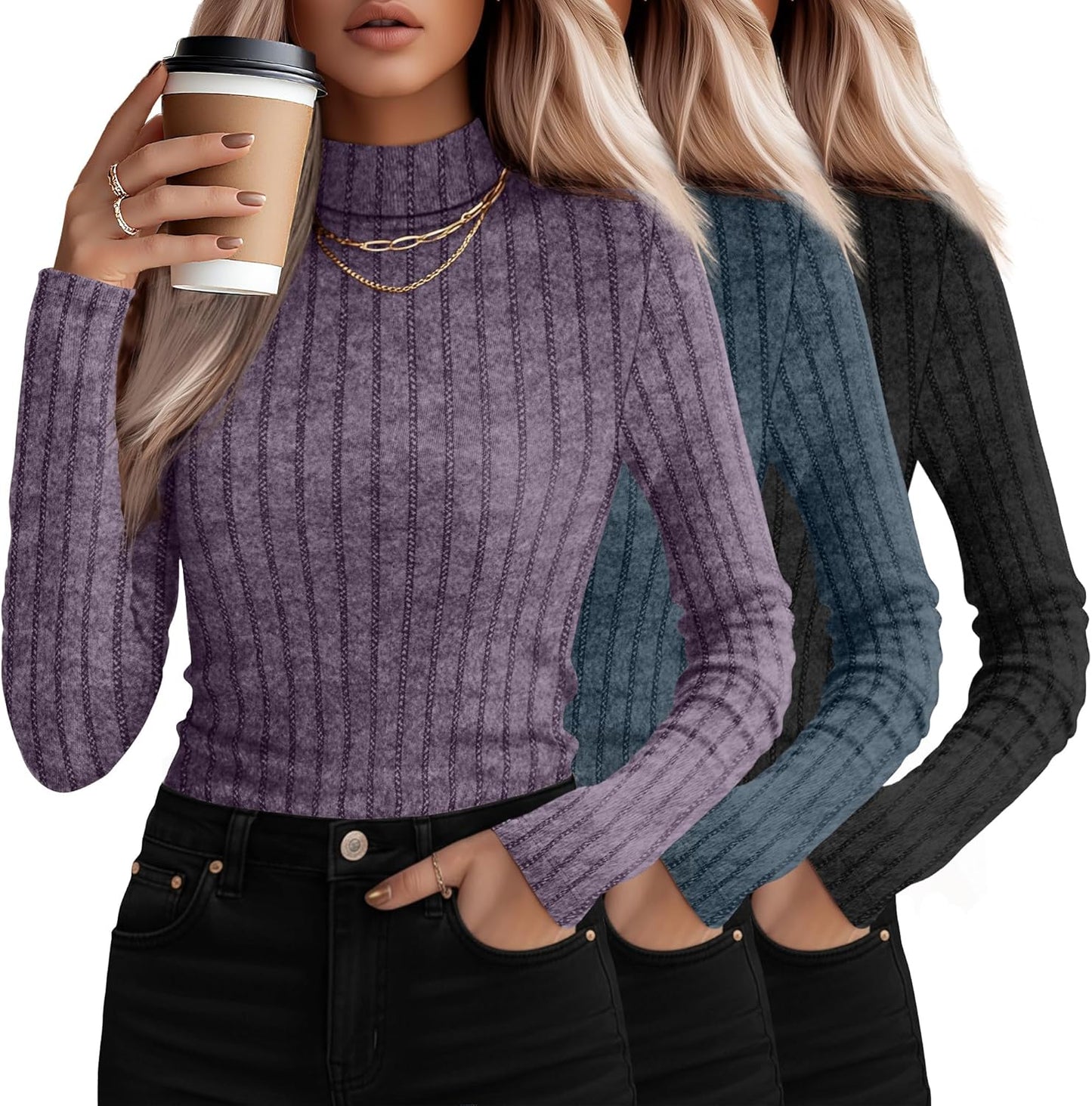 3 Pack Women's Mock Turtleneck Sweaters for Stylish Comfort