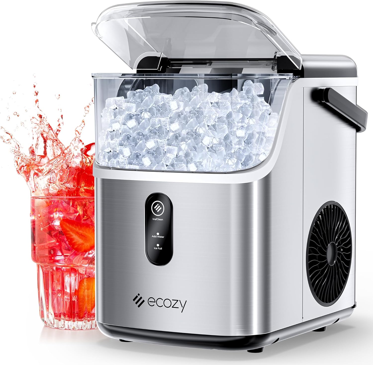 Ecozy Crushed Ice Maker: 33lbs/24H, Self-Cleaning, Stainless Steel