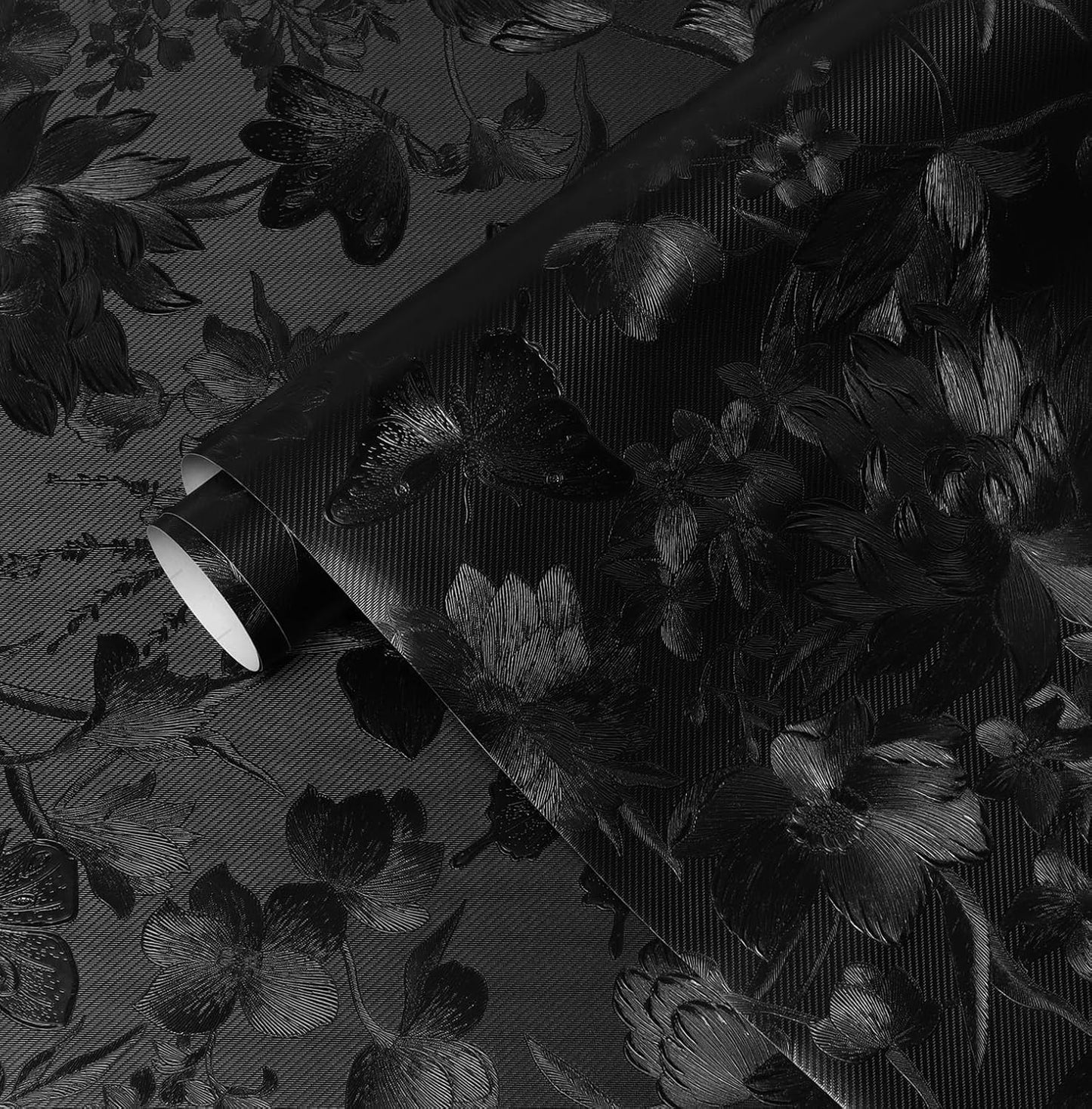 Erfoni Black Floral Embossed Wallpaper for Elegant Decor