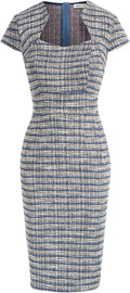 Women's Tweed Pencil Dress Cap Sleeve V-Neck - Work to Evening