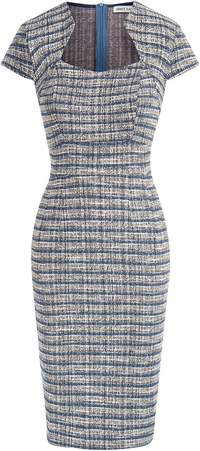 Gorgeous Pencil Dress for Work - Cap Sleeve Tweed Style