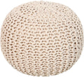 Ivory Cotton Round Pouf Ottoman 18in x 14in - Cable Knit Footrest