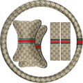 Steering Wheel Cover with 2 Headrest Pillow and 2 Seat Belt Cushions