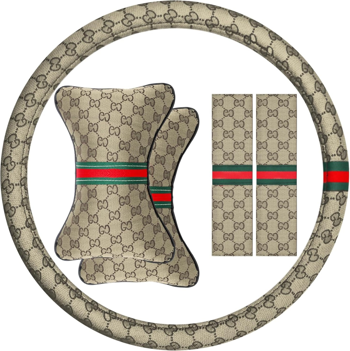 Steering Wheel Cover with Headrest Pillows and Seat Belt Cushions