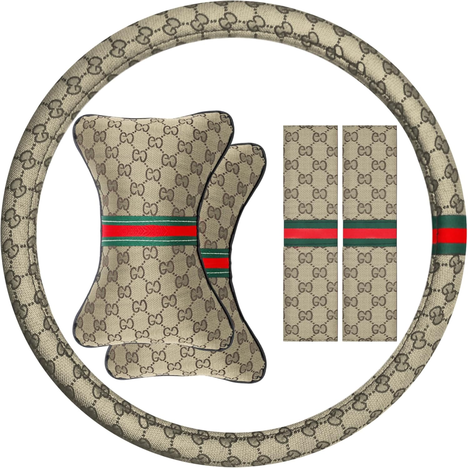 Steering Wheel Cover with Headrest Pillows and Seat Belt Cushions