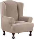 Wing Chair Slipcover for Wingback Chairs - Stretch Jacquard Sand